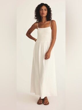 The Drop White Smocked Midi Dress Adjustable Straps Flowy Cottagecore M &L